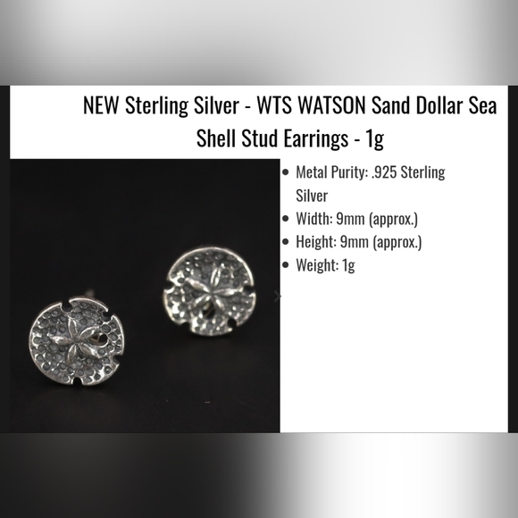 NEW Sterling Silver - WTS WATSON Sand Dollar Sea Shell Stud Earrings - Picture 6 of 11